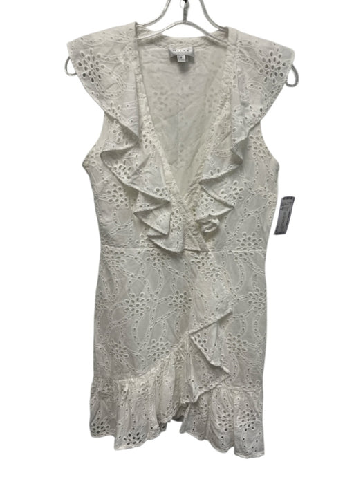 Milly Size 4 White Cotton Floral Eyelet Sleeveless V Neck Ruffle Detail Dress White / 4