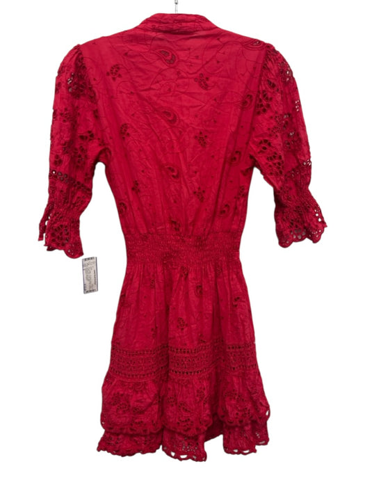 Temptation Positano Size S Red Cotton 1/2 Balloon Sleeve V Neck Dress Red / S