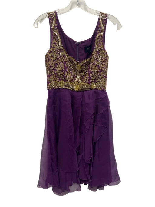 Marchesa Notte Size 6 Purple & Gold Silk Embroidered Beaded & Sequined Dress Purple & Gold / 6