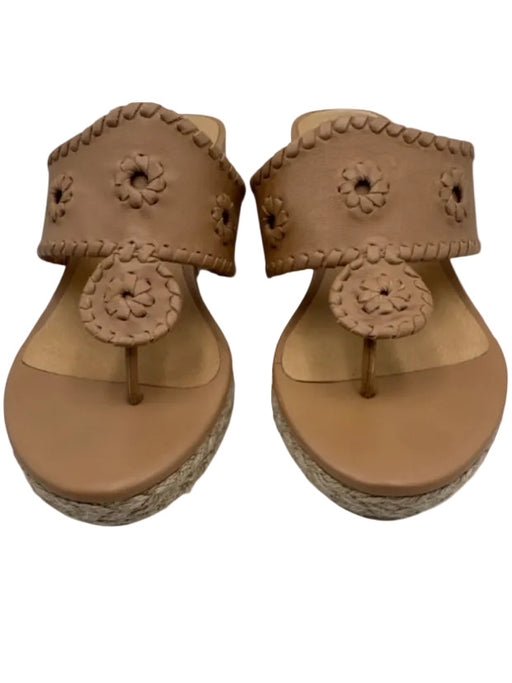 Jack Rogers Shoe Size 9 Beige Leather Upper Thong Whipstitch Wedge Mule Sandals Beige / 9
