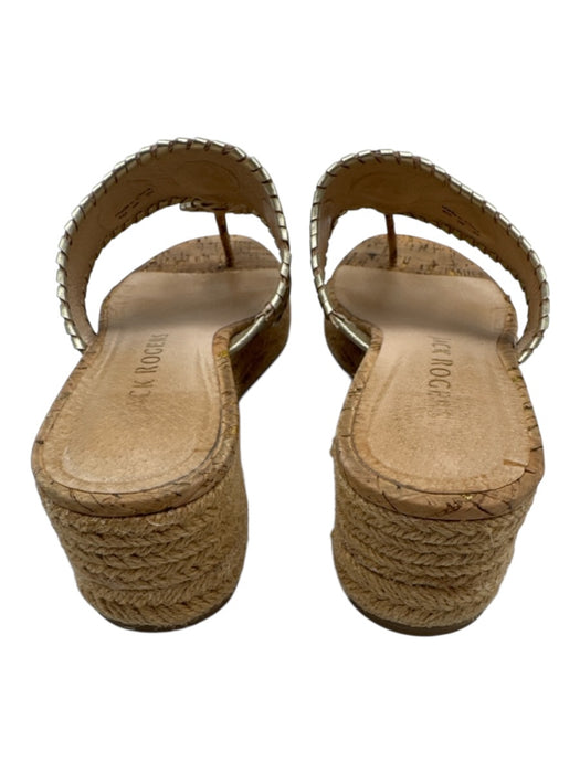 Jack Rogers Shoe Size 9 Beige Cork & Leather Thong Whipstitch Wedge Mule Sandals Beige / 9