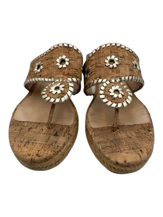 Jack Rogers Shoe Size 9 Beige Cork & Leather Thong Whipstitch Wedge Mule Sandals Beige / 9