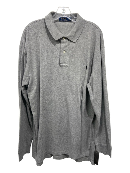 Polo Size LT Gray Cotton Solid Polo Men's Long Sleeve Shirt LT