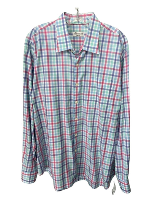 Peter Millar Size XL Green & Red Cotton Blend Plaid Men's Long Sleeve Shirt XL