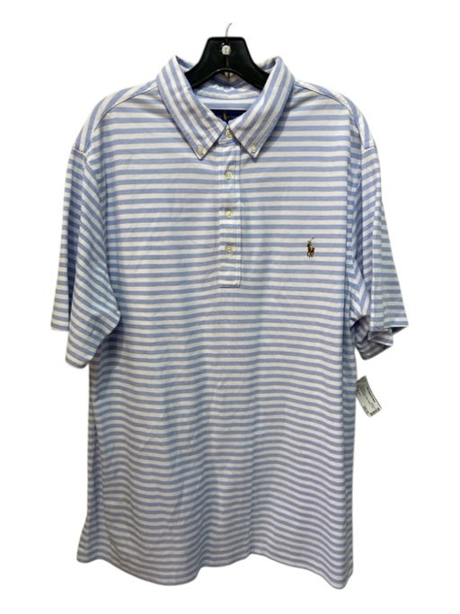 Ralph Lauren Size XLT Light Blue & White Cotton Striped Polo Men's Short Sleeve XLT