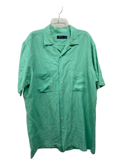 Polo Size LT Light Green Linen Blend Solid Front Pocket Button Down Short Sleeve LT