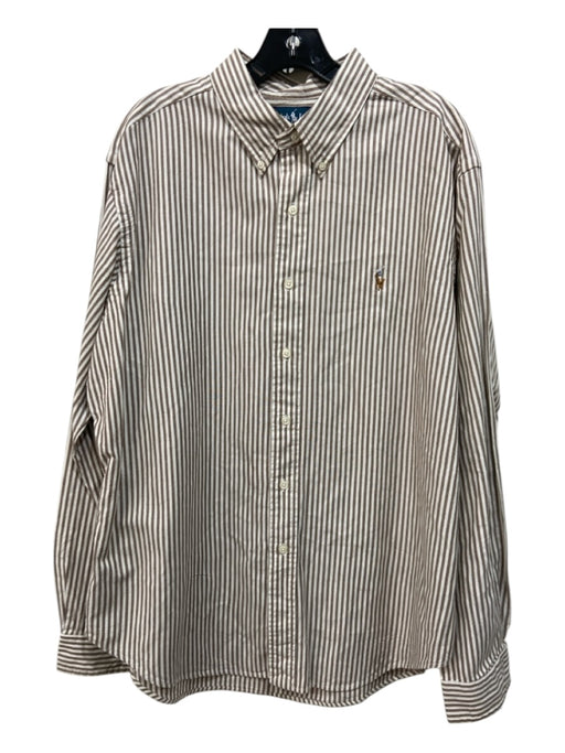 Ralph Lauren Size XL Brown & White Cotton Striped Oxford Men's Long Sleeve Shirt XL