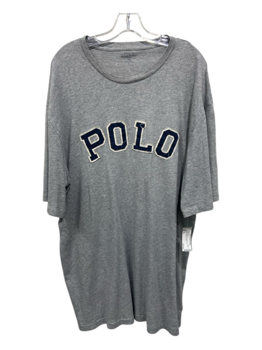 Polo Size LT Gray & Navy Print Cotton logo T shirt Crew Men's Short Sleeve LT