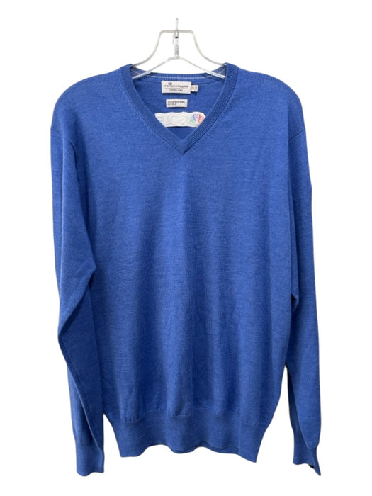 Peter Millar Size M Blue Wool Blend Solid V Neck Men's Sweater M