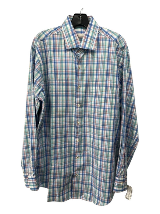 Peter Millar Size L Blue & Multi Cotton Blend Plaid Men's Long Sleeve Shirt L