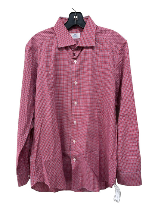 Castangia Size 16.5 Red & Blue Cotton Plaid Button Down Men's Long Sleeve Shirt 16.5