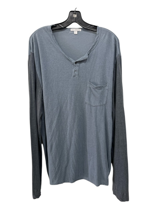 James Perse Size 4 Gray Cotton Blend Two Tone T shirt Henley Long Sleeve Shirt 4