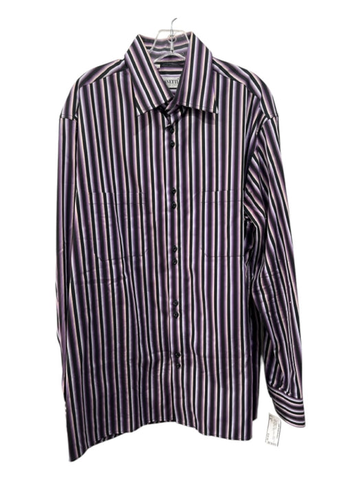 Zanetti Size XL Purple & Black Cotton Striped Button Down Long Sleeve Shirt XL