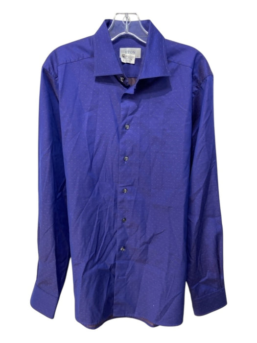 Eton Size 16.5 Royal Blue Cotton Blend Micro Button Down Men's Long Sleeve Shirt 16.5