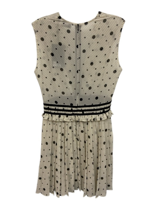 The Kooples Size 1 Cream White & Black Polyester Polka Dots Pleated V Neck Dress Cream White & Black / 1