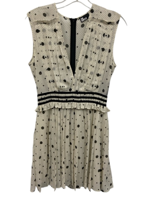 The Kooples Size 1 Cream White & Black Polyester Polka Dots Pleated V Neck Dress Cream White & Black / 1