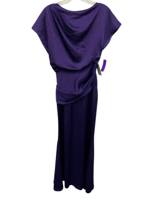 Halston Size 0 Purple Polyester Satin Cap Sleeve Draped Full Length Gown Purple / 0