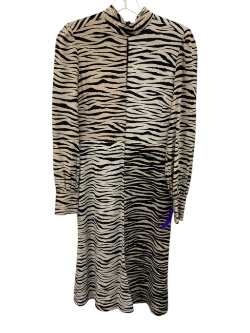 A.L.C. Size 4 Cream White & Black Silk Blend Tiger Stripe Keyhole Front Dress Cream White & Black / 4