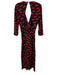 Rixo Size 6 Black & Red Silk Lips Long Sleeve Ruched Front Open Back Dress Black & Red / 6