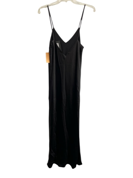 Norma Kamali Size S/36 Black Polyester V Neck Straps Maxi Satin Dress Black / S/36