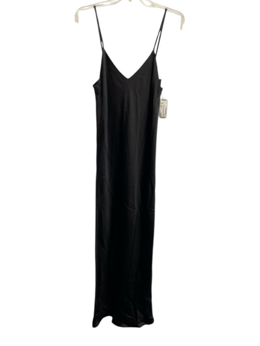 Norma Kamali Size S/36 Black Polyester V Neck Straps Maxi Satin Dress Black / S/36