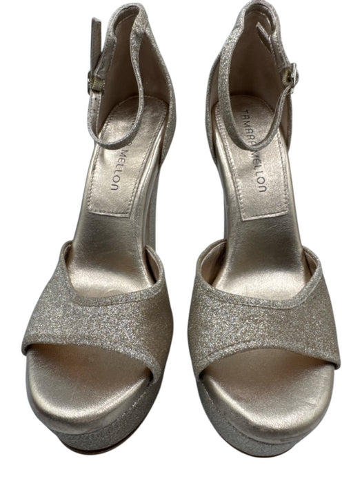 Tamara Mellon Shoe Size 6 Gold Leather & Synthetic Block Heel Glitter Sandals Gold / 6