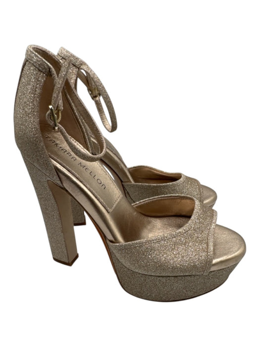Tamara Mellon Shoe Size 6 Gold Leather & Synthetic Block Heel Glitter Sandals Gold / 6