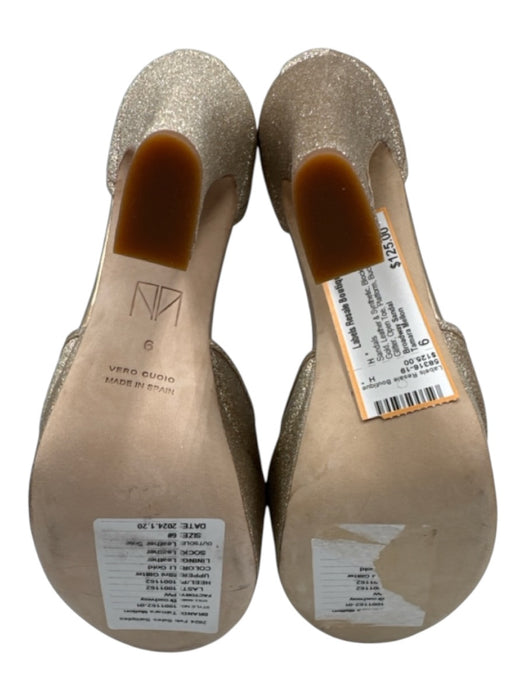 Tamara Mellon Shoe Size 6 Gold Leather & Synthetic Block Heel Glitter Sandals Gold / 6