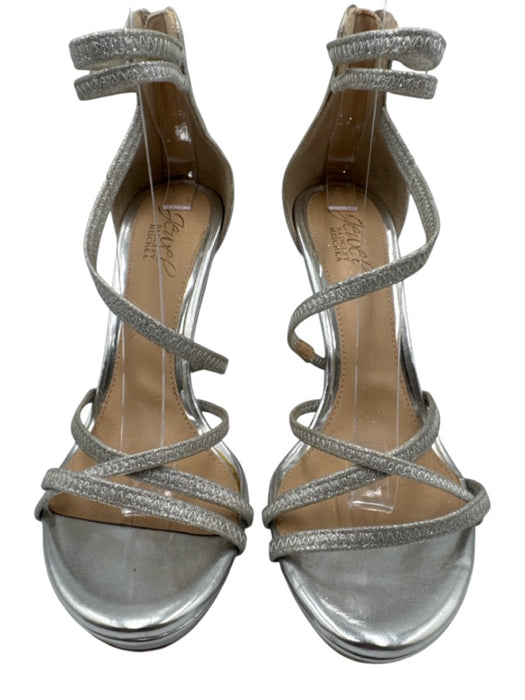 Badgley Mischka Shoe Size 7.5 Silver Synthetic Glitter Stiletto Open Toe Sandals Silver / 7.5