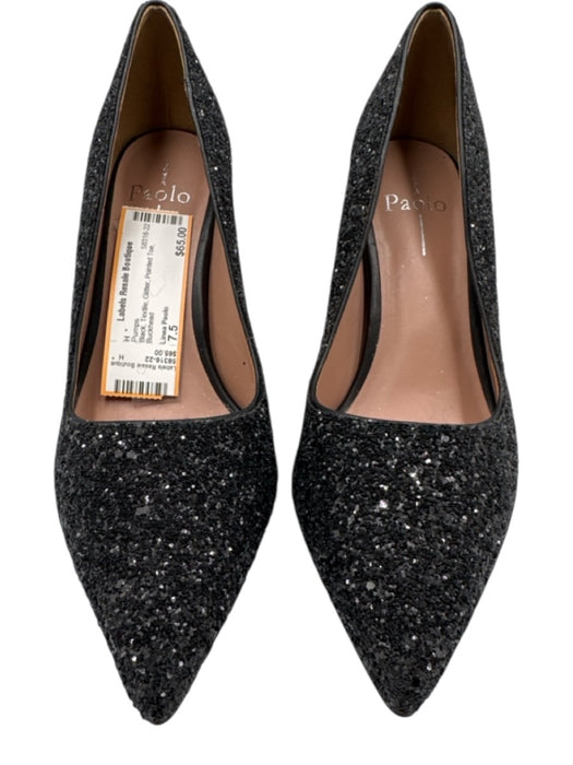 Linea Paolo Shoe Size 7.5 Black Textile Glitter Pointed Toe Pumps Black / 7.5