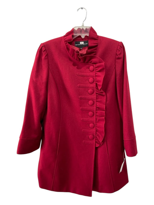 Antonio Melani Size 12 Red Wool Blend Button Up Ruffle Neckline Coat Red / 12