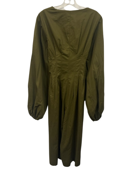 Andrea Iyamah Size S Olive Green Cotton Long Balloon Sleeve V Neck Jumpsuit Olive Green / S