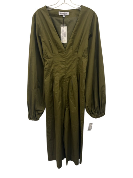 Andrea Iyamah Size S Olive Green Cotton Long Balloon Sleeve V Neck Jumpsuit Olive Green / S