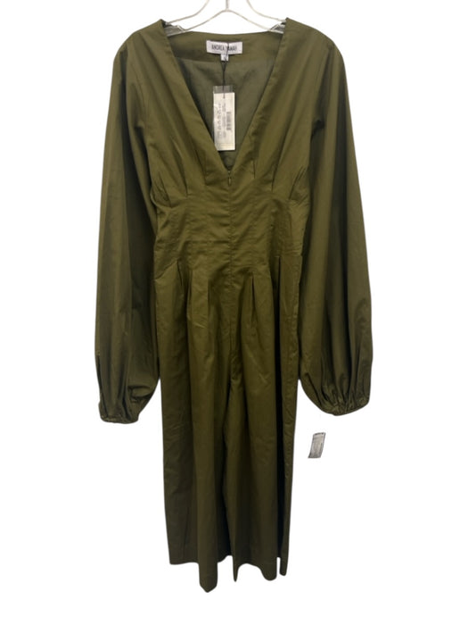 Andrea Iyamah Size S Olive Green Cotton Long Balloon Sleeve V Neck Jumpsuit Olive Green / S