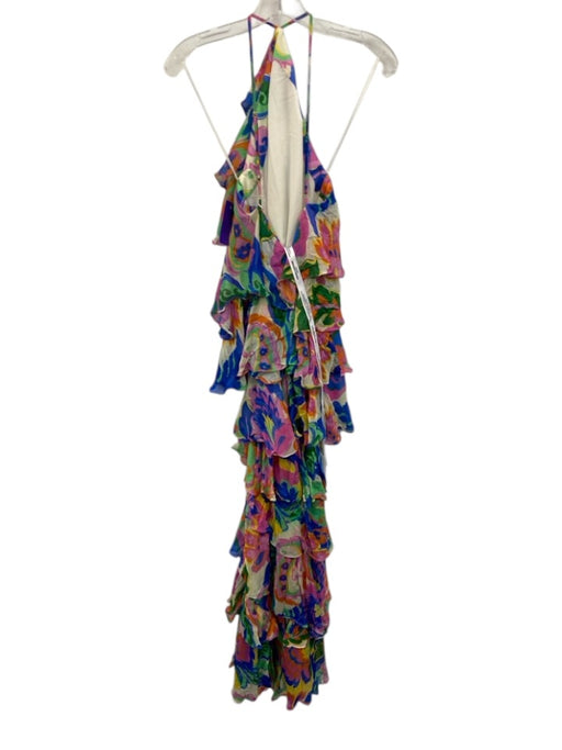 Amanda Uprichard Size XS Multi Viscose Abstract Print Ruffle Halter Neck Dress Multi / XS