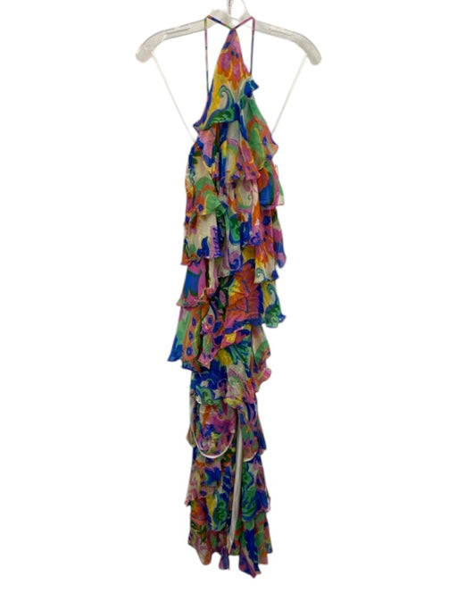 Amanda Uprichard Size XS Multi Viscose Abstract Print Ruffle Halter Neck Dress Multi / XS