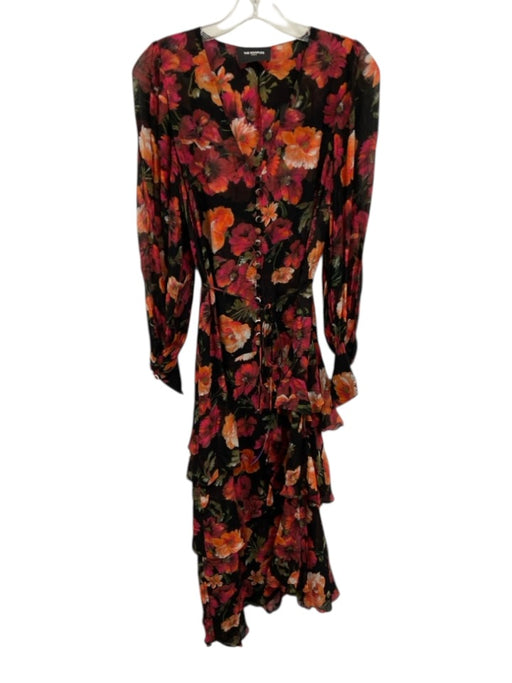 The Kooples Size 1 Black, Orange & Red Viscose Floral Long Sheer Sleeve Dress Black, Orange & Red / 1