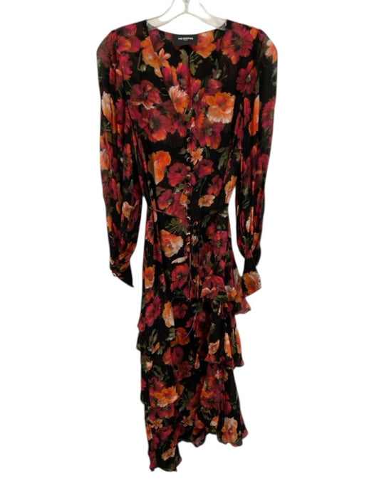 The Kooples Size 1 Black, Orange & Red Viscose Floral Long Sheer Sleeve Dress Black, Orange & Red / 1
