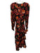 The Kooples Size 1 Black, Orange & Red Viscose Floral Long Sheer Sleeve Dress Black, Orange & Red / 1