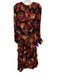 The Kooples Size 1 Black, Orange & Red Viscose Floral Long Sheer Sleeve Dress Black, Orange & Red / 1