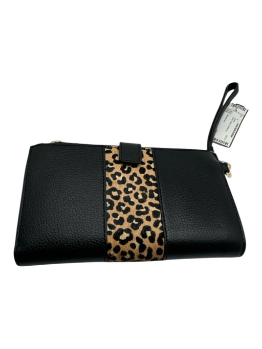 Michael Kors Black Leather Cheetah Zip Wallets Black