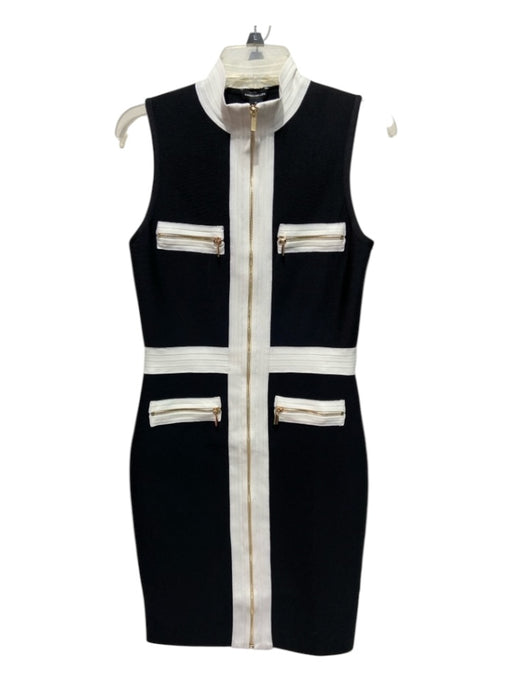 Karen Millen Size M Black & White Polyester Knee Length Sleeveless Pockets Dress Black & White / M