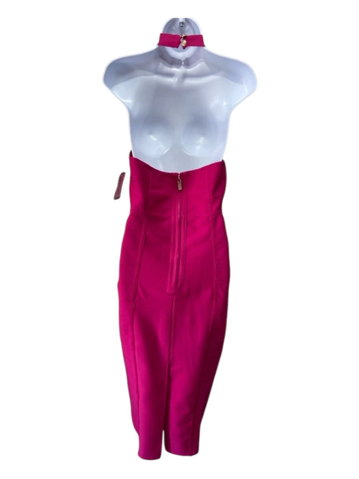 Karen Millen Size M Magenta Pink Viscose Blend Halter Back Zip Body Con Dress Magenta Pink / M