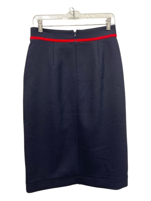 Boden Size 6 Navy Blue & Red Poly Blend Pencil Baker Pockets Front Slit Skirt Navy Blue & Red / 6