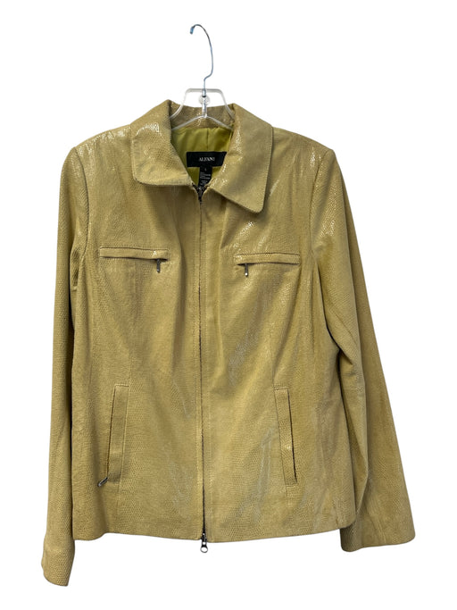 Alfani Size L Lime Leather Reptile Embossed College Logo Zip Front Jacket Lime / L