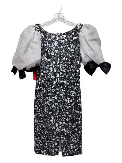 Rimini Size 8 White & Black Cotton Blend Short Puff Sleeve Bow Detail Dress White & Black / 8