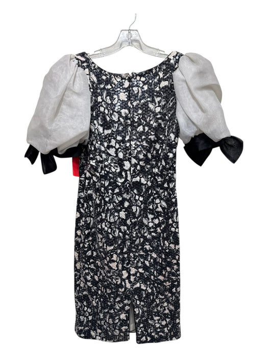 Rimini Size 8 White & Black Cotton Blend Short Puff Sleeve Bow Detail Dress White & Black / 8