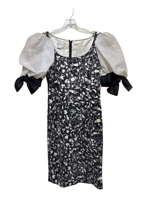 Rimini Size 8 White & Black Cotton Blend Short Puff Sleeve Bow Detail Dress White & Black / 8