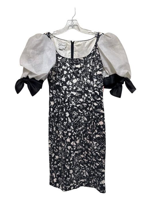 Rimini Size 8 White & Black Cotton Blend Short Puff Sleeve Bow Detail Dress White & Black / 8