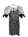 Rimini Size 8 White & Black Cotton Blend Short Puff Sleeve Bow Detail Dress White & Black / 8